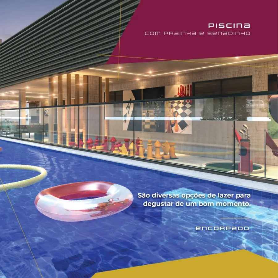 Piscina com prainha e senadinho
