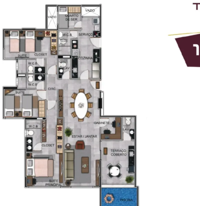 Planta da cobertura de 148,87 m²